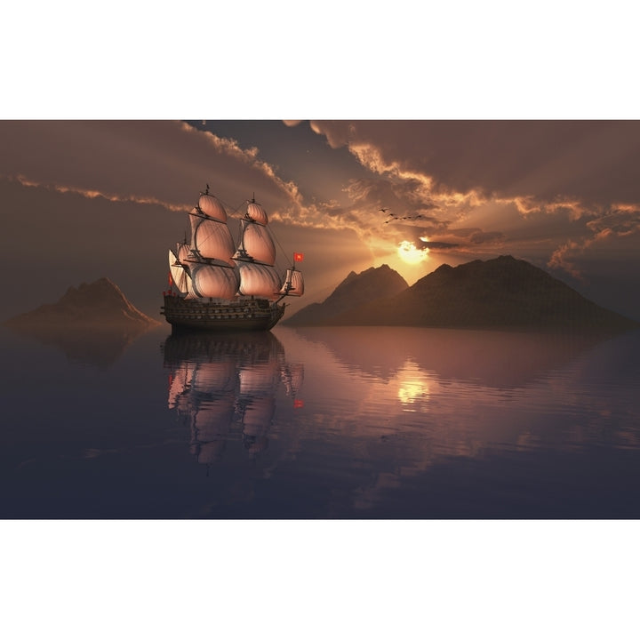 A French galleon sailing in calm waters. Poster Print by Mark Stevenson/Stocktrek Images Image 1