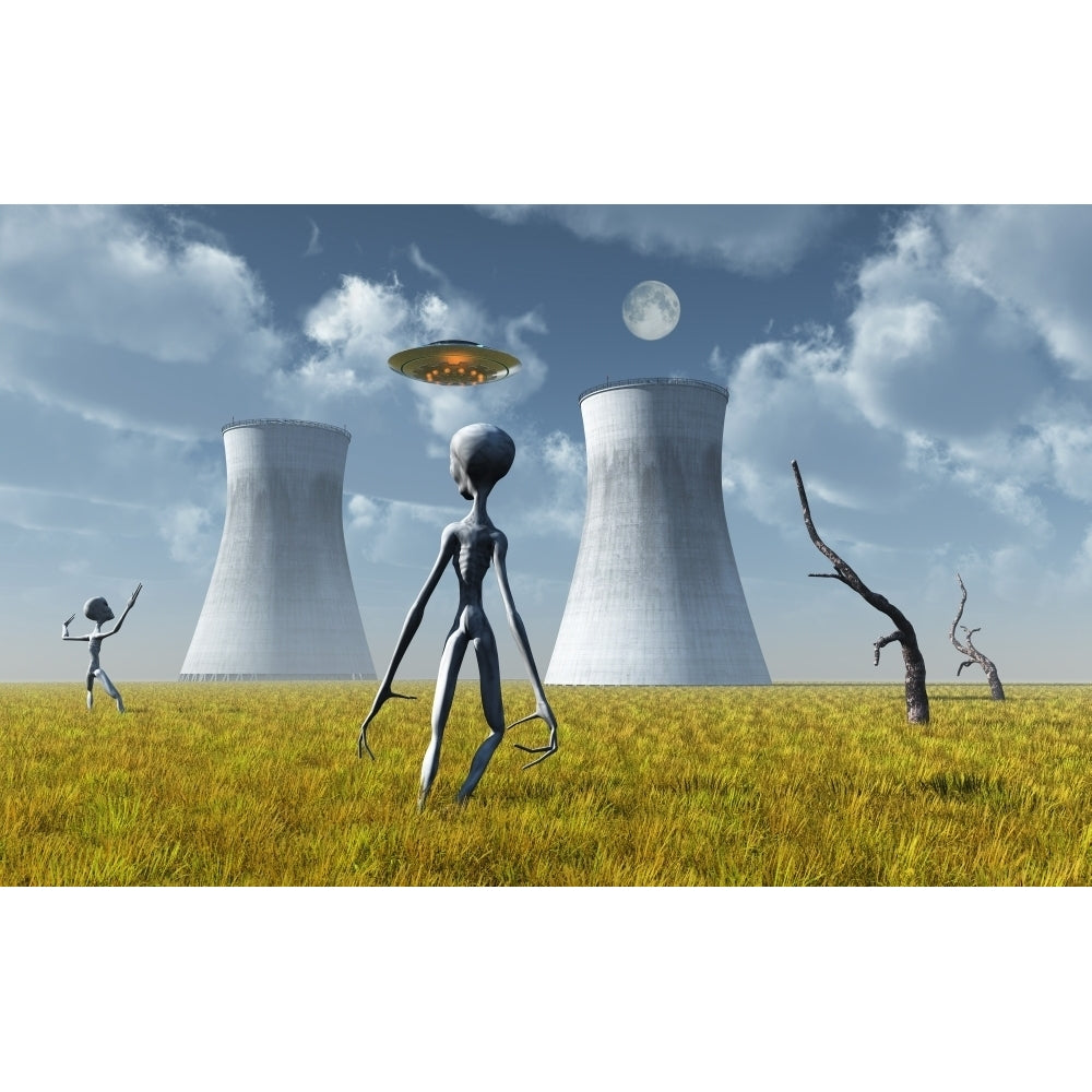 Alien and UFO activity at a nuclear power station Poster Print Image 1