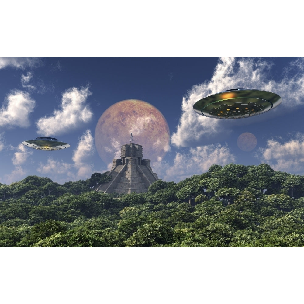 The arrival of planet Nibiru as seen from a Mayan pyramid. Poster Print by Mark Stevenson/Stocktrek Images Image 1