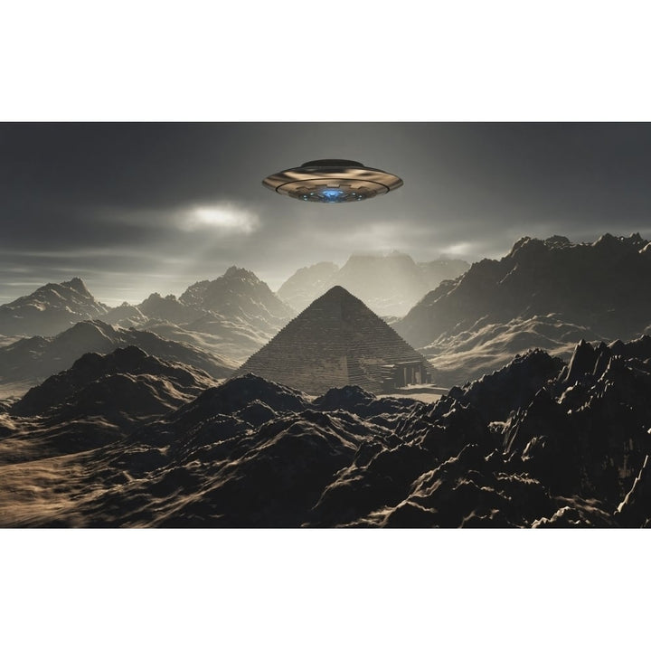 A flying saucer hovering over a pyramid in the Antarctic. Poster Print by Mark Stevenson/Stocktrek Images Image 1