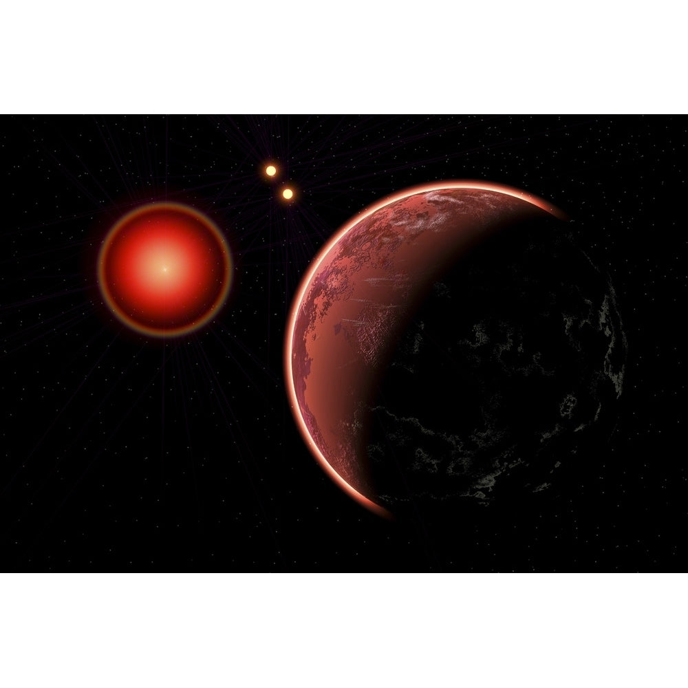 Proxima b planet orbiting the Proxima Centauri red dwarf star Poster Print by Mark Stevenson/Stocktrek Images Image 1