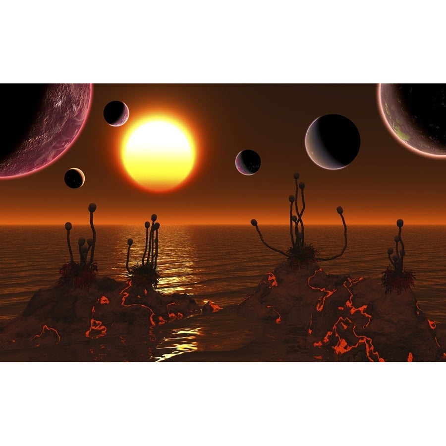 Artists concept of the Trappist-1 star system Poster Print by Mark Stevenson/Stocktrek Images Image 1