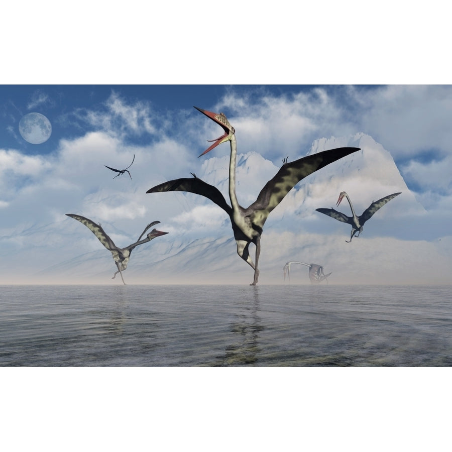 A gathering of large Quetzalcoatlus pterosaurs. Poster Print by Mark Stevenson/Stocktrek Images Image 1