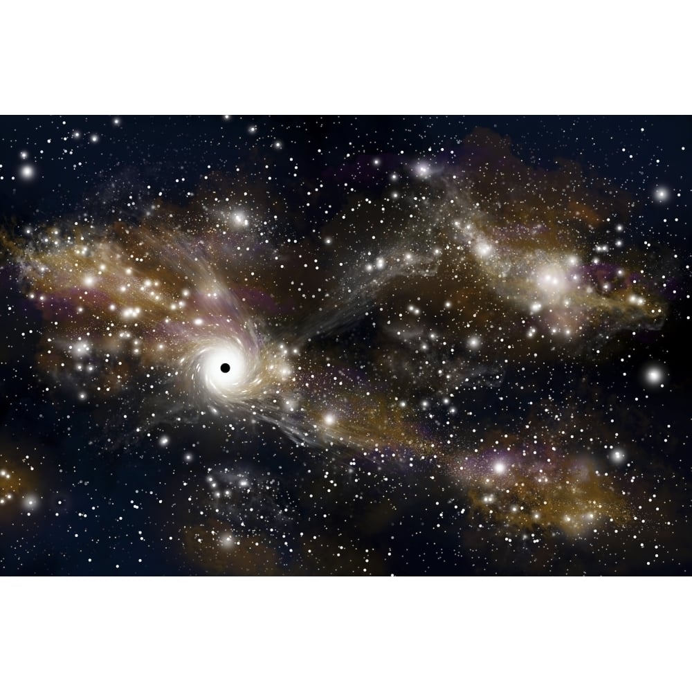 Artists concept of a black hole and its accretion disk in interstellar space Poster Print Image 1