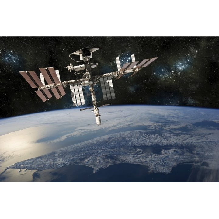 Space shuttle docked at the International Space Station Poster Print Image 1