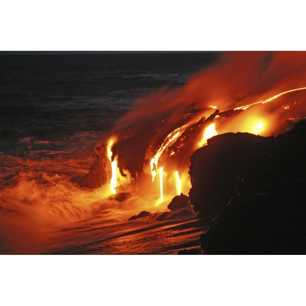 Kilauea lava flow sea entry Big Island Hawaii Poster Print Image 1