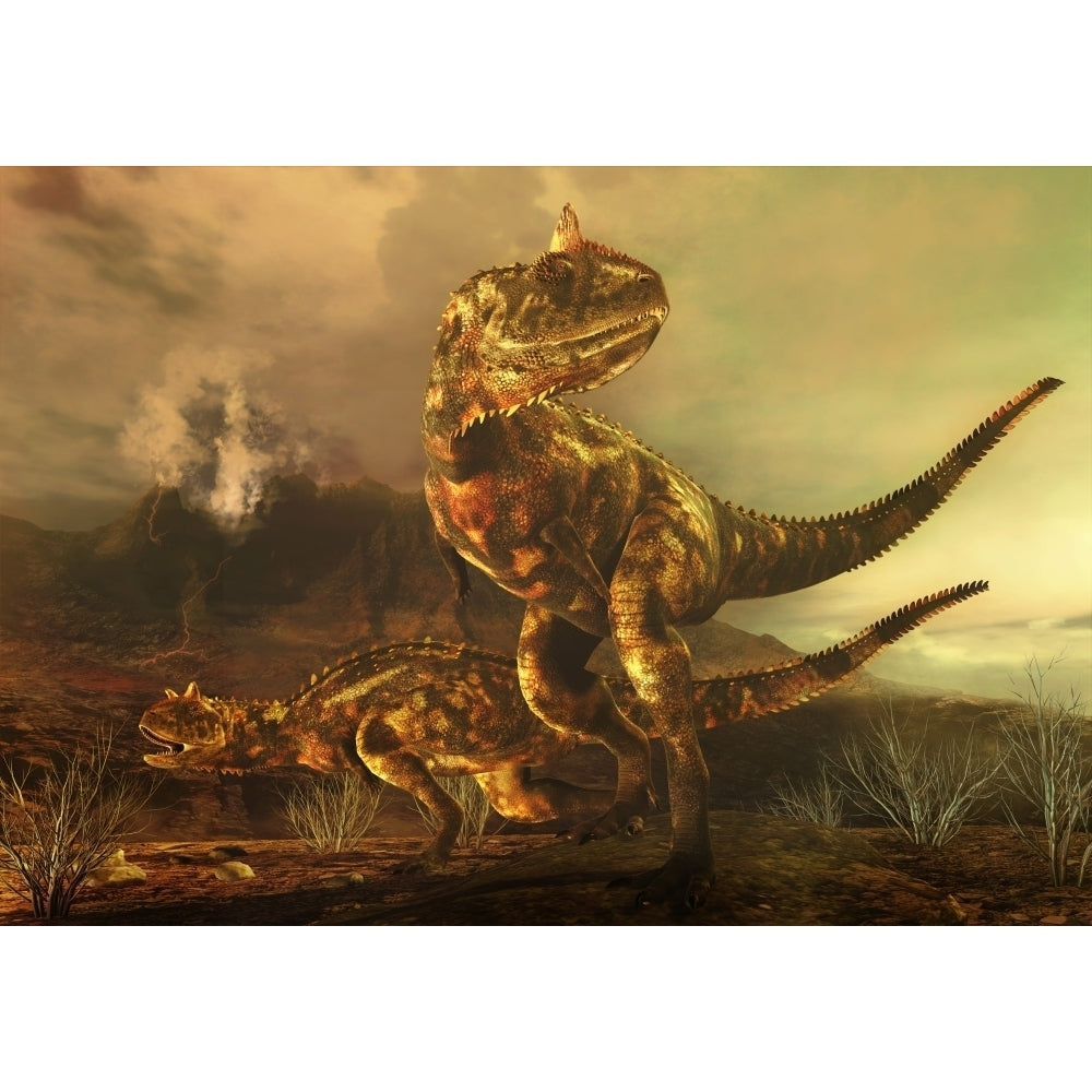 A pair of Carnotaurus dinosaurs on the prowl Poster Print Image 2