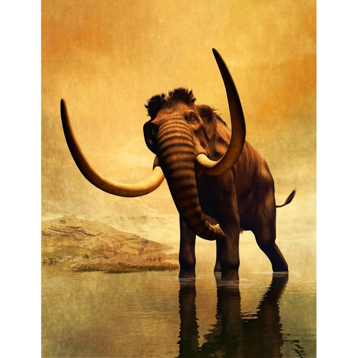 A woolly mammoth in a dramatic frozen sunset Poster Print Image 2