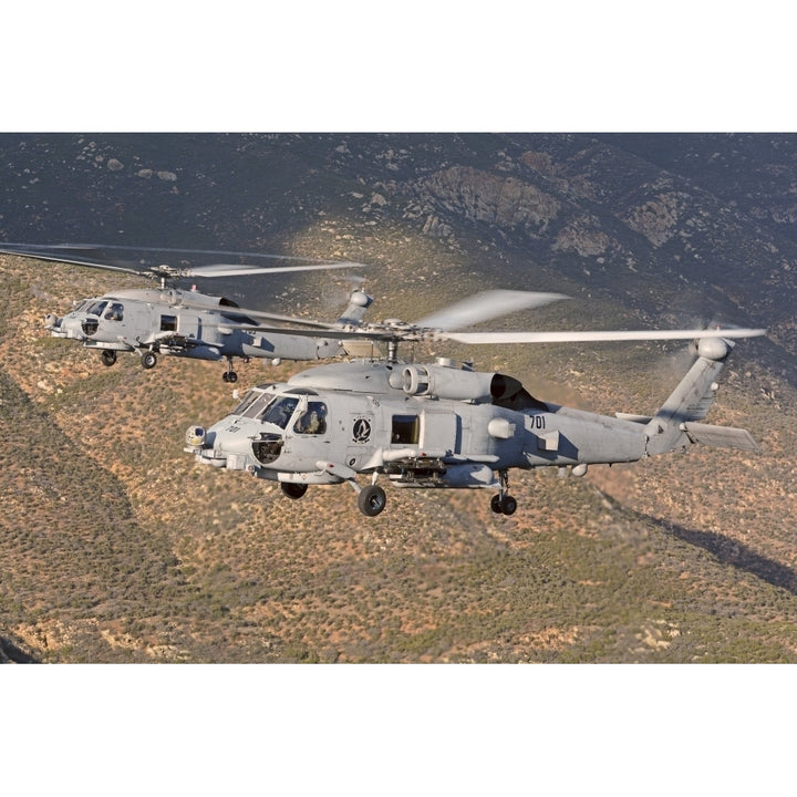 Two MH-60 helicopters of the U.S. Navy Blue Hawks squadron Poster Print Image 1