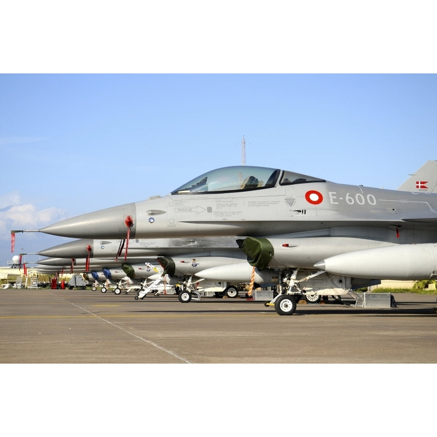 Line-up of F-16A MLU of the Royal Danish Air Force at Naval Air Station Sigonella Poster Print Image 1