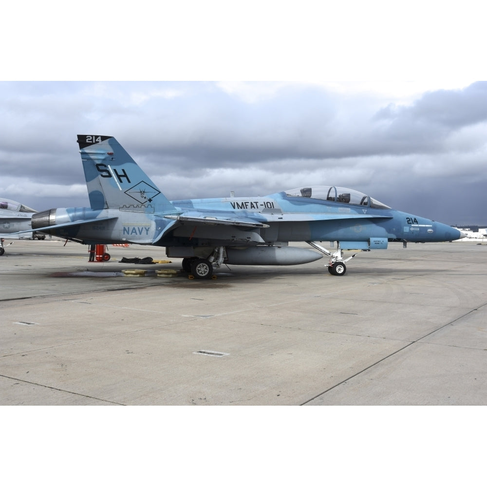 An F/A-18B Hornet on the ramp at Marine Corps Air Station Miramar Poster Print Image 2