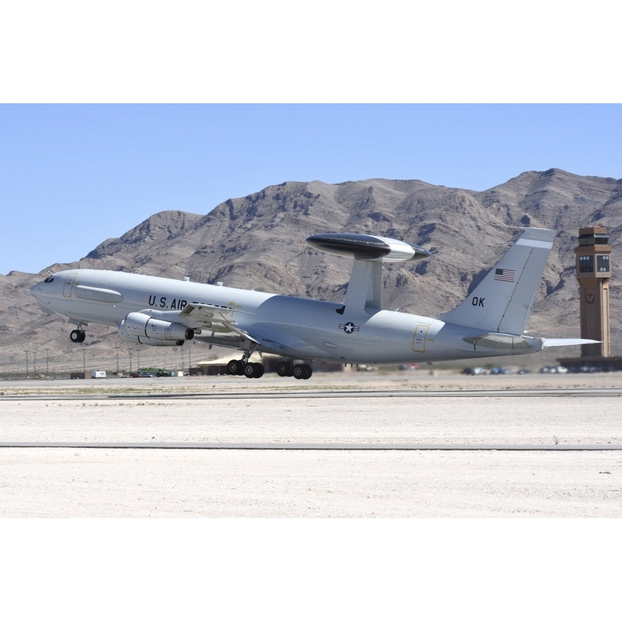 A U.S. Air Force E-3A Sentry taking off from Nellis Air Force Base Nevada Poster Print Image 1