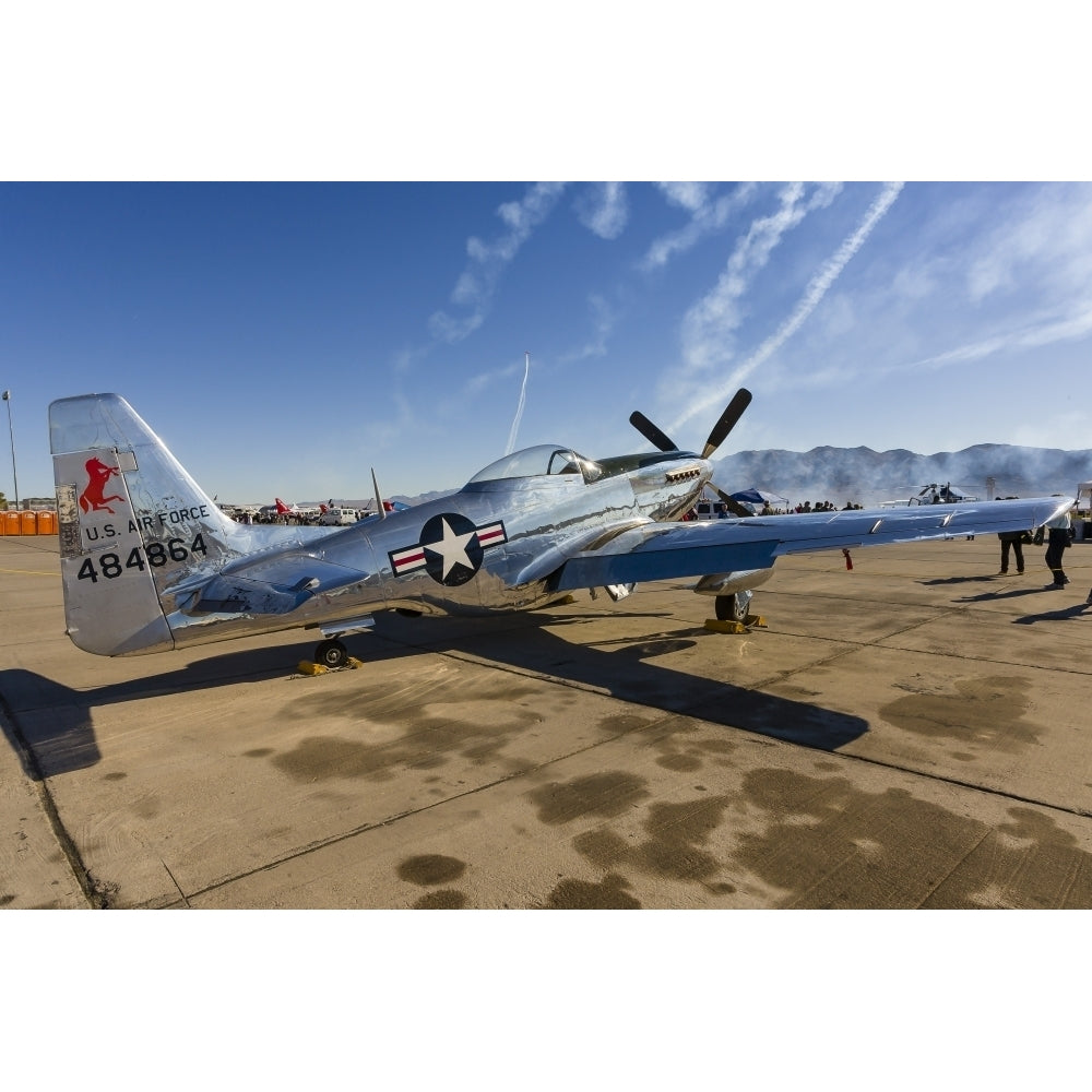 A P-51 Mustang parked on the ramp at Nellis Air Force Base Nevada Poster Print Image 1