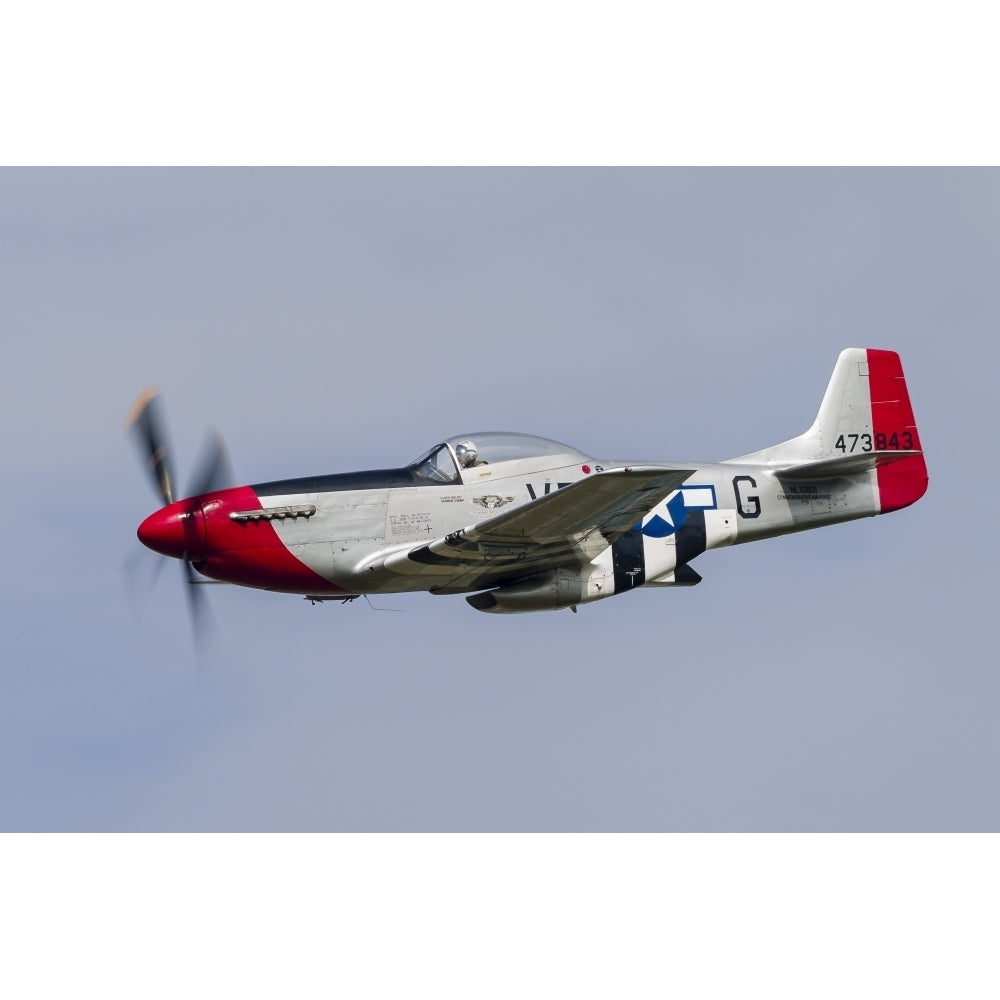 A P-51 Mustang flies by at Willow Run Michigan Poster Print Image 1