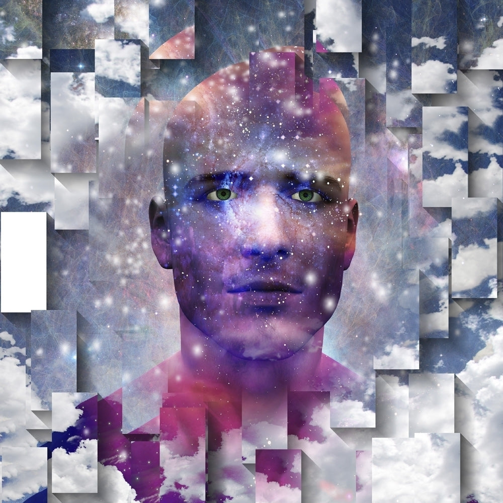 Surreal digital art. Mans head with stars and clouds. Abstract background. Poster Print by Bruce Rolff/Stocktrek Images Image 1