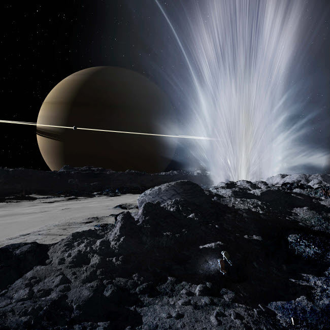 Explorers examine one of the great fissures from which Enceladus geysers erupt Poster Print by Ron Miller/Stocktrek Ima Image 2