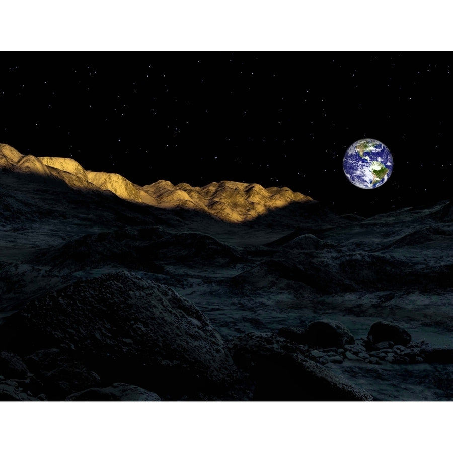 Illustration of the peaks surrounding the Peary crater on Earths moon Poster Print Image 1