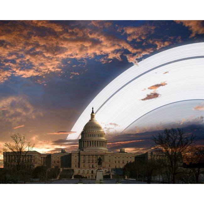 Artists concept of Earths planetary rings over the Capitol building in Washington DC Poster Print by Ron Miller/Stockt Image 2