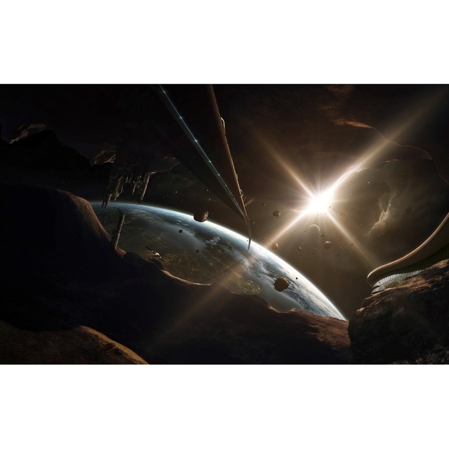 Mining colony on an asteroid Poster Print Image 1