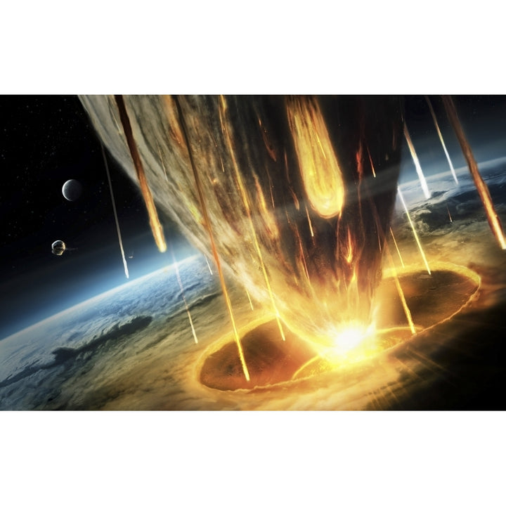 A giant asteroid collides with planet Earth Poster Print Image 2