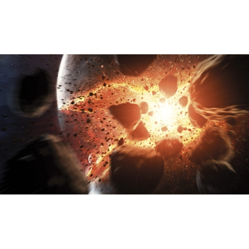 Apocalyptic space scene with an exploding planet Poster Print Image 1