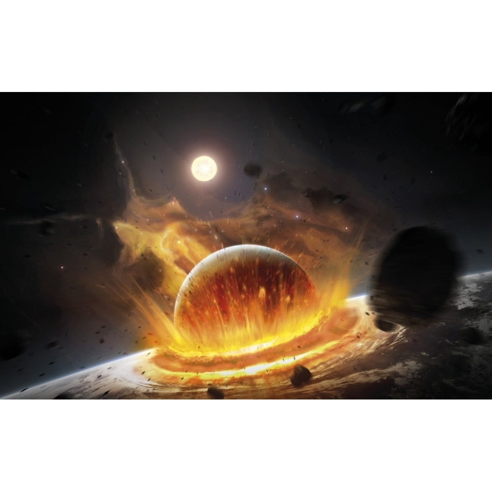 Apocalyptic space scene with two colliding planets Poster Print Image 2