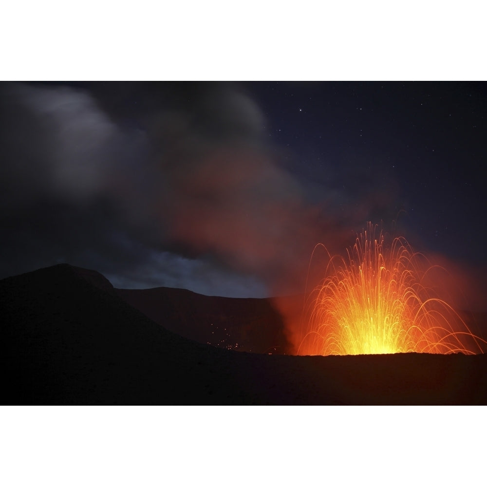 Strombolian eruption on starlit night Yasur Volcano Tanna Island Vanuatu Poster Print Image 2