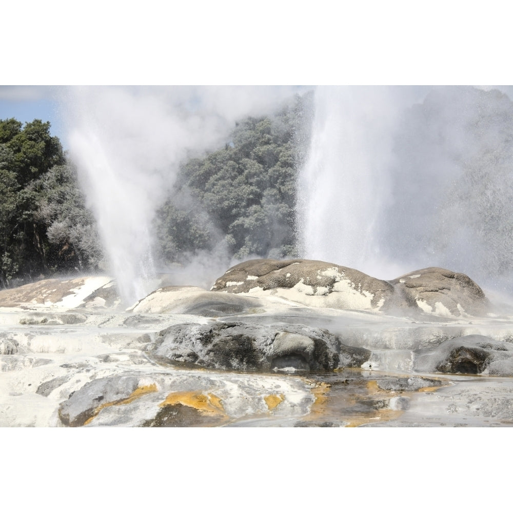 Pohutu and Prince of Wales Feathers Geyser Whakarewarewa Rotorua Zealand Poster Print Image 1