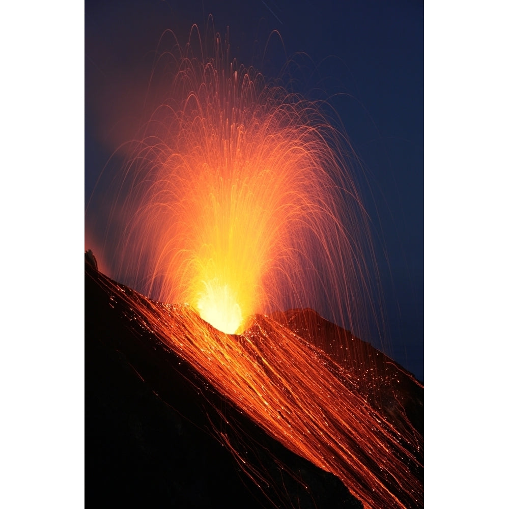 Strombolian eruption of Stromboli volcano Aeolian Islands Mediterranian Sea Italy Poster Print Image 2