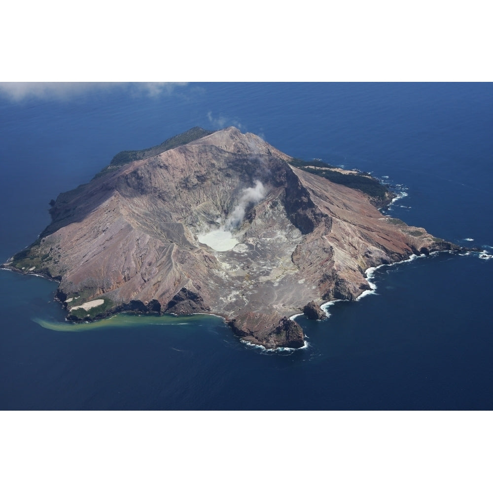 Aerial view of White Island volcano with central acidic crater lake Bay of Plenty Zealand Poster Print Image 1