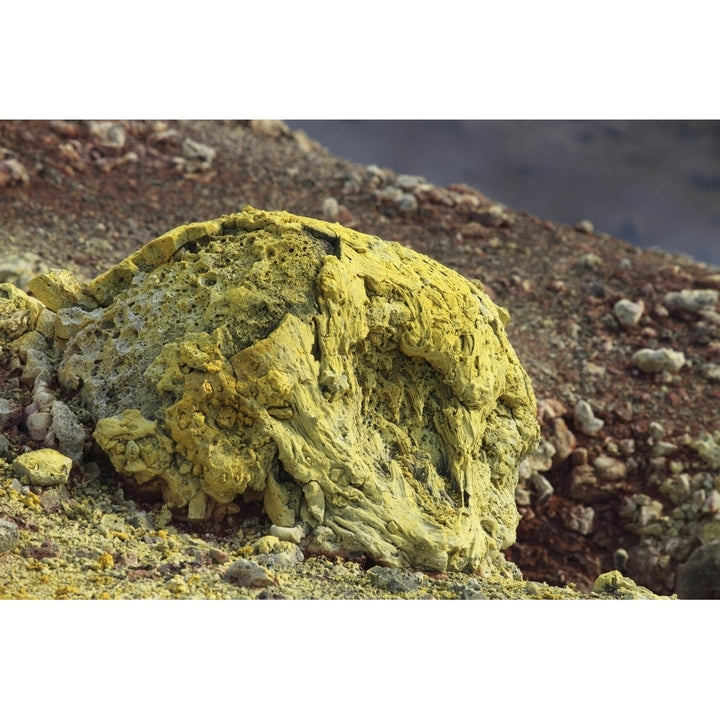 Lava bomb coated in yellow sulphurous fumarole deposits Poster Print Image 1