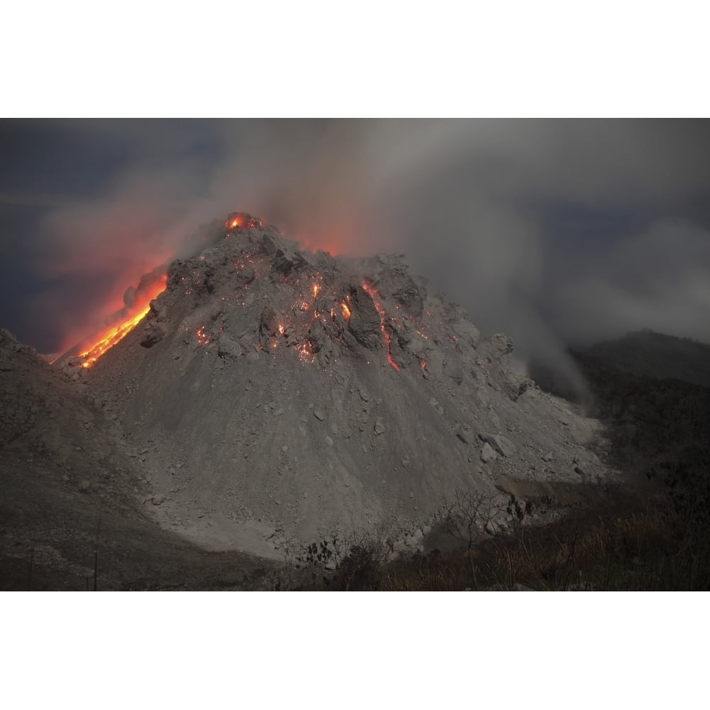 Incandescent rockfall at Rerombola lava dome of Paluweh volcano Poster Print Image 1