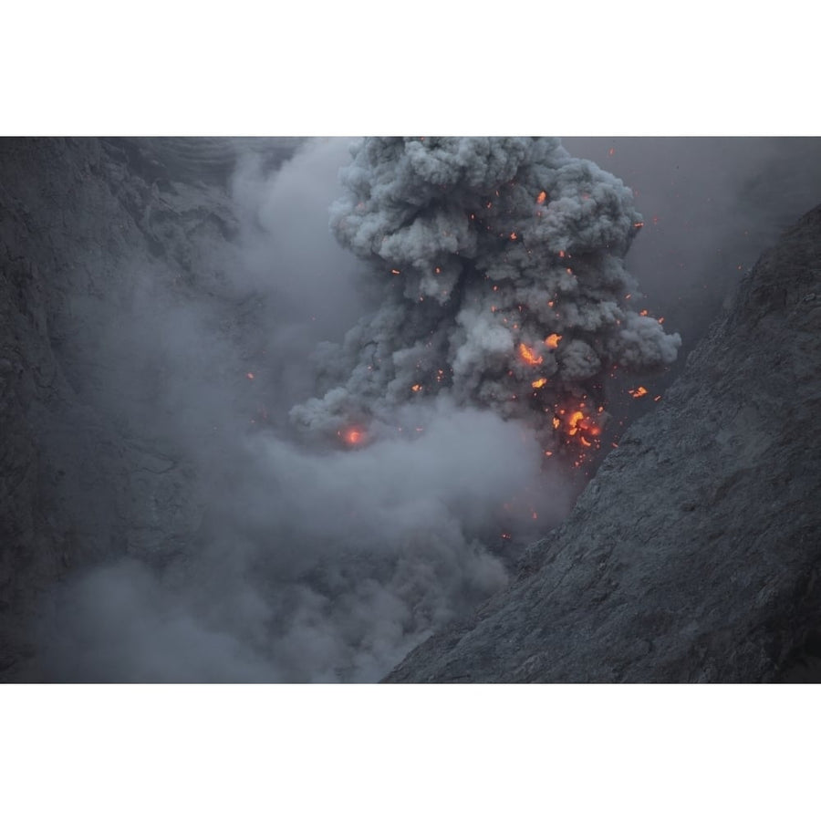 Ash cloud rising during strombolian eruption of Batu Taru volcano Poster Print Image 1