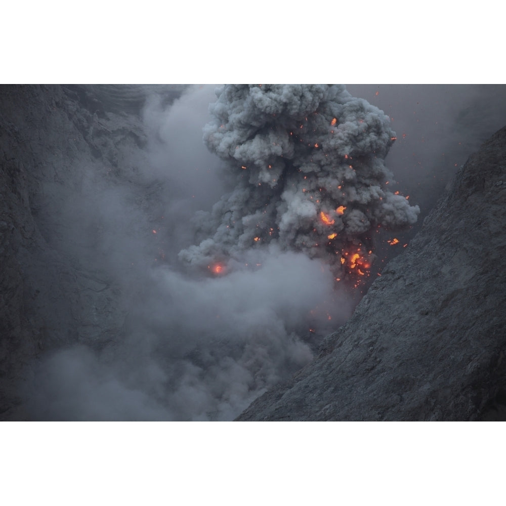 Ash cloud rising during strombolian eruption of Batu Taru volcano Poster Print Image 2