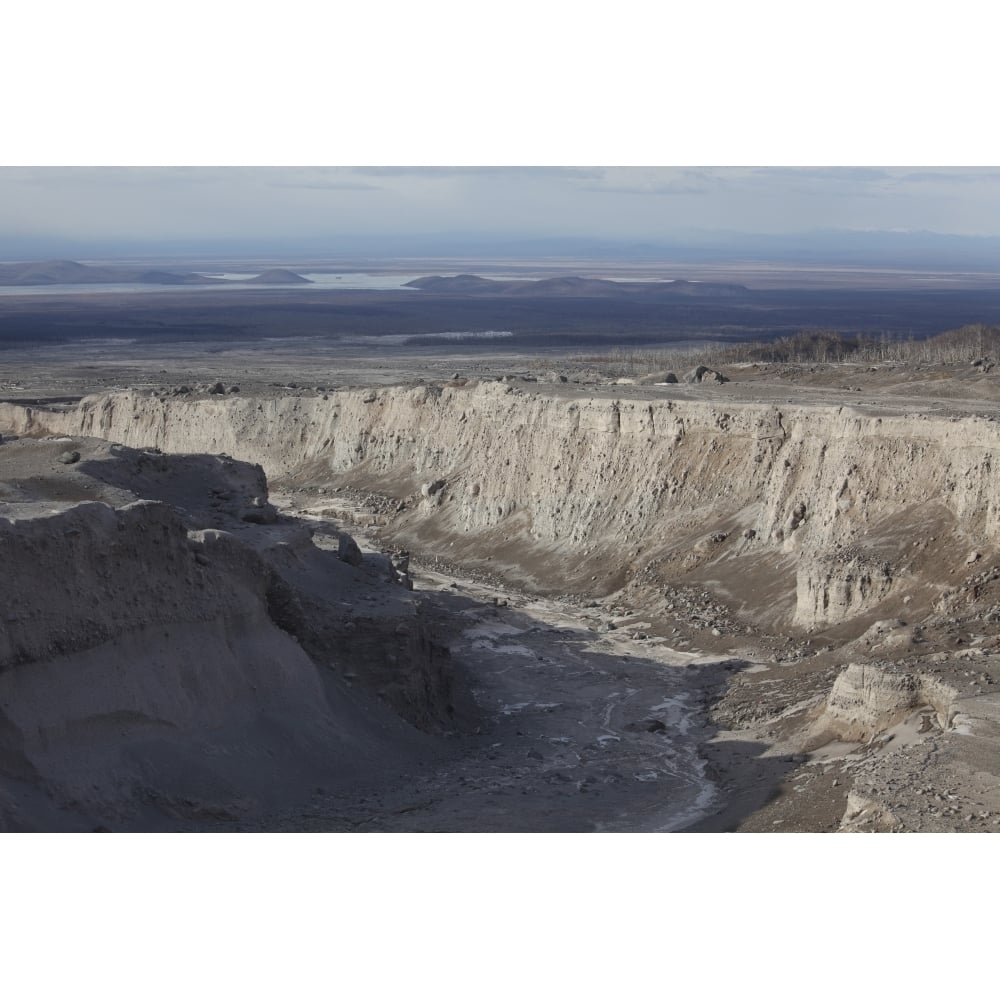 Deep erosion gulley in eroded pyroclastic flow deposits Shiveluch Volcano Poster Print Image 1