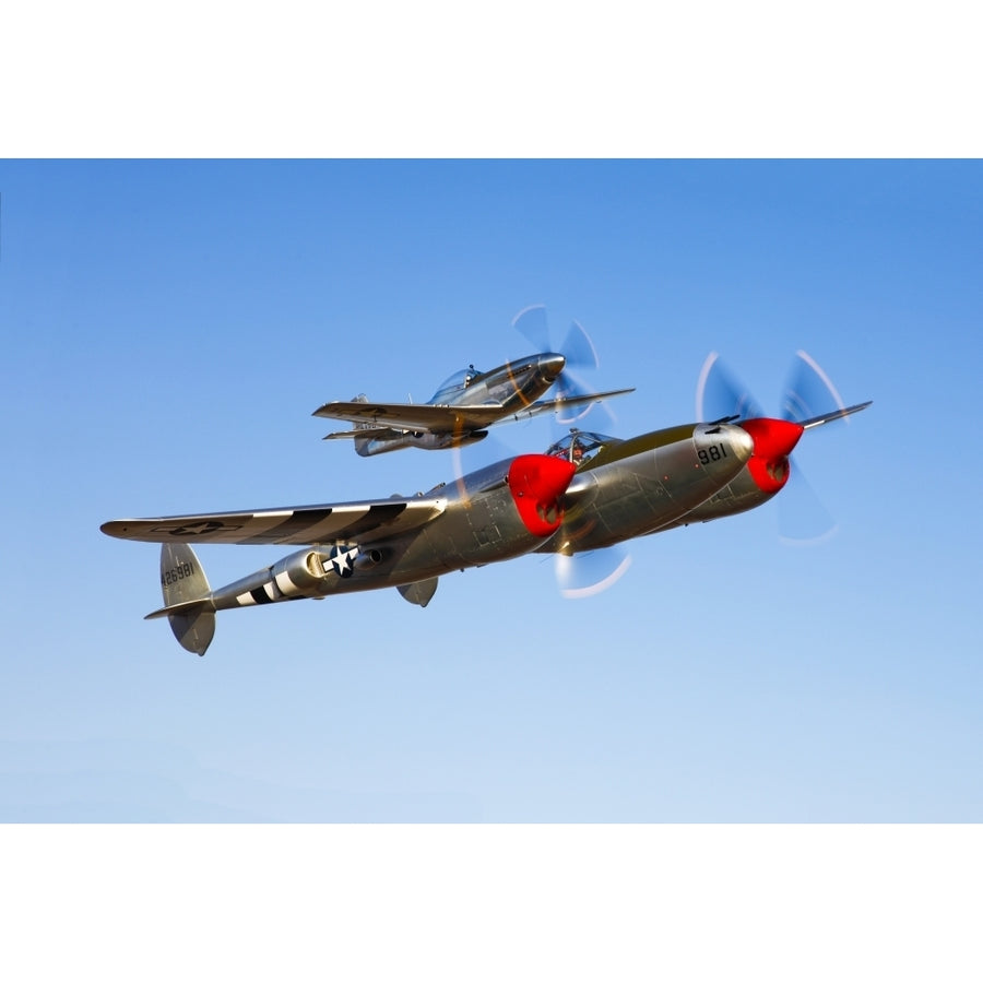 A P-38 Lightning and P-51D Mustang in flight Poster Print Image 1