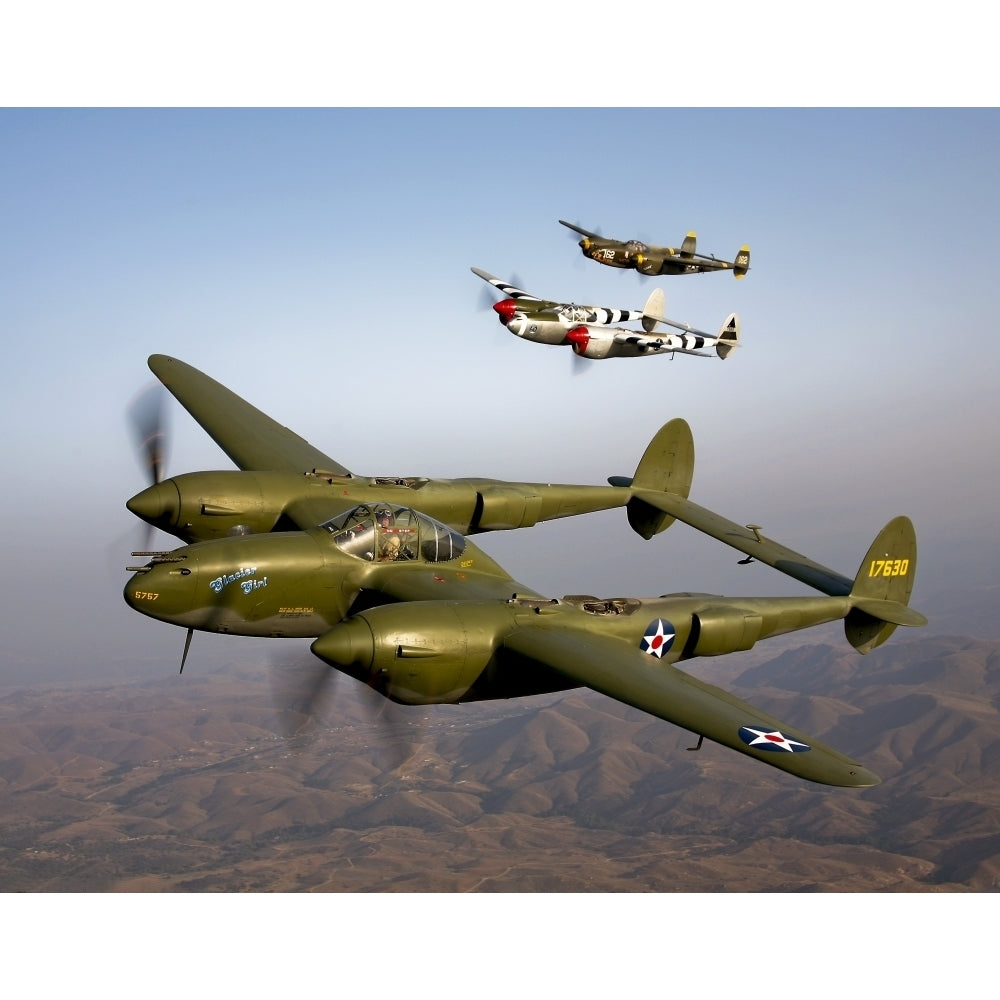 Three Lockheed P-38 Lightnings in flight Poster Print Image 2