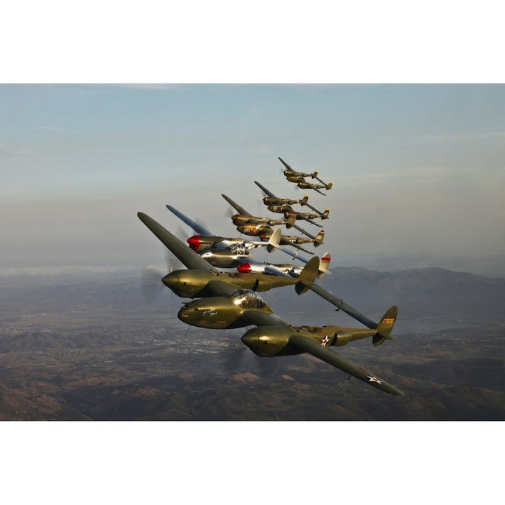 Historic flight of five Lockheed P-38 Lightnings Poster Print Image 1