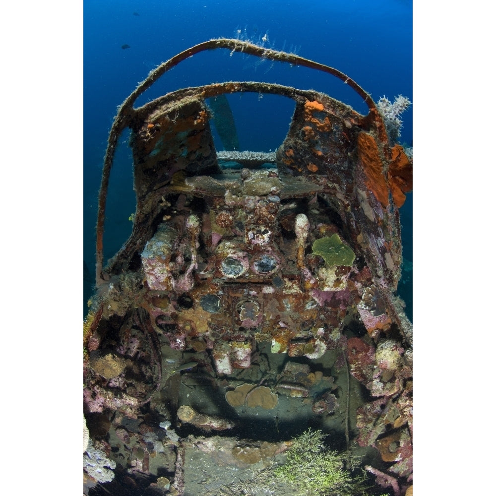 Cockpit of a Mitsubishi Zero fighter plane wreck underwater Poster Print Image 2