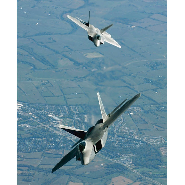 Two F/A-22 Raptor aircraft prepare for refueling Poster Print by Stocktrek Images Image 2