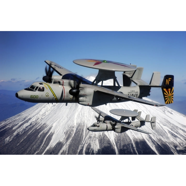 Two E-2C Hawkeyes conduct a flyby of Mount Fuji in Japan Poster Print Image 1