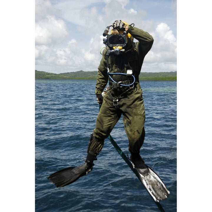 U.S. Navy Diver jumps off a dive station Poster Print Image 1