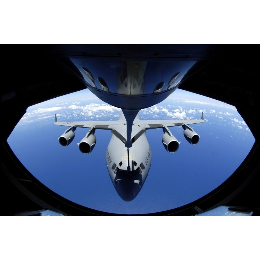 A C-17 Globemaster III receives fuel from a KC-135 Stratotanker Poster Print Image 1