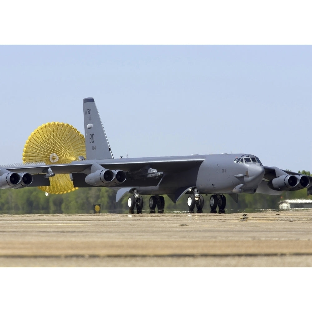 A B-52 Stratofortress deploys its drag chute Poster Print Image 1