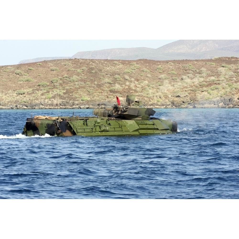 Amphibious assault vehicle crewmen conduct a water gunnery range at a Djibouti beach Poster Print Image 1