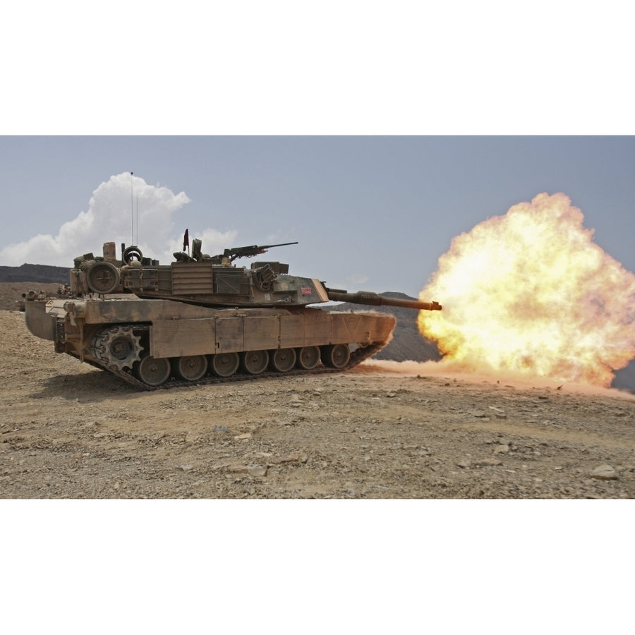 Marines bombard through a live fire range using M1A1 Abrams tanks Poster Print Image 1