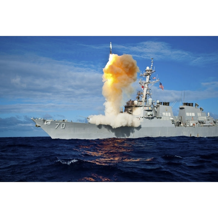 Guided missile destroyer USS Hopper launches a RIM-161 Standard Missile Poster Print Image 1