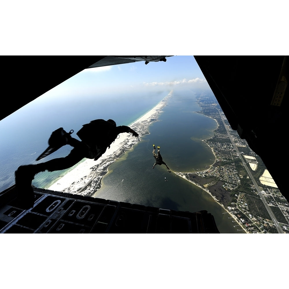 U.S. Airmen jump out of a C-130 Hercules Poster Print Image 2