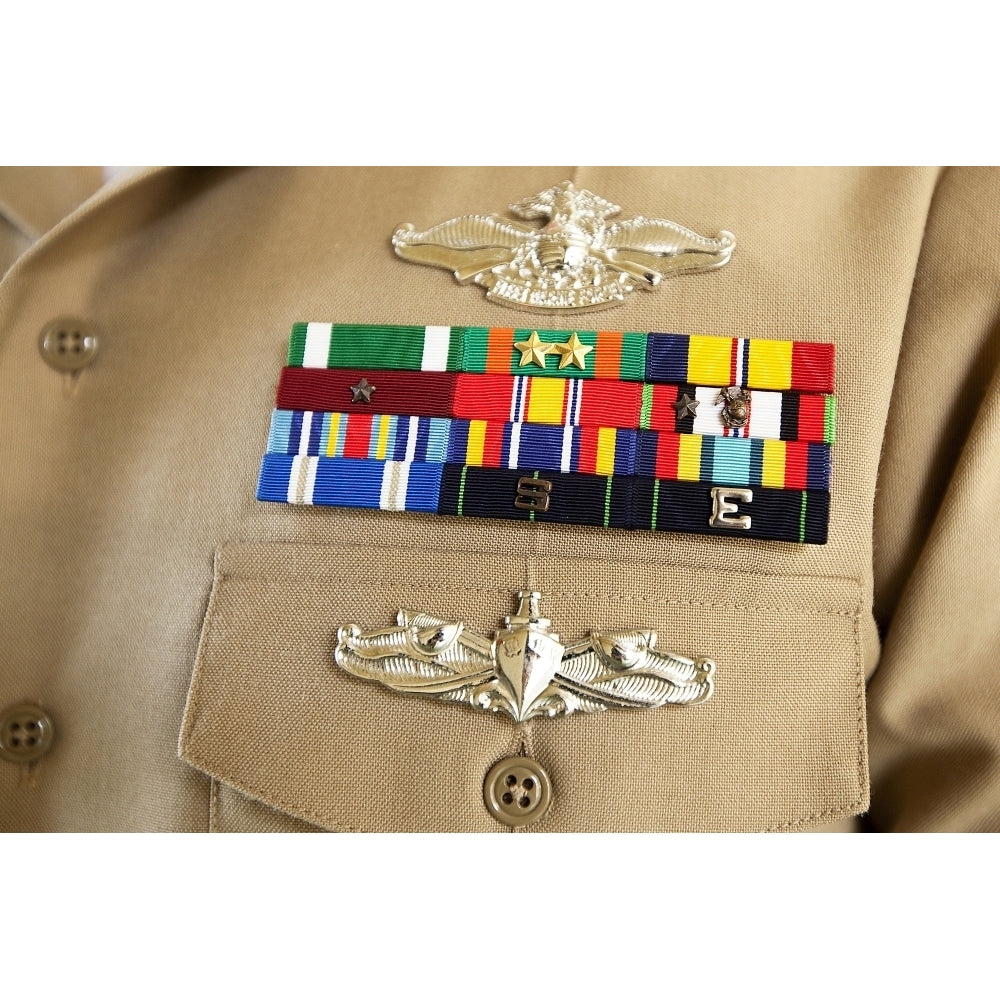 Close-up view of military decorations and honors on the uniform of a Petty Officer Poster Print Image 2