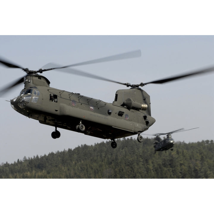 Two CH-47 Chinook helicopters in flight Poster Print Image 2